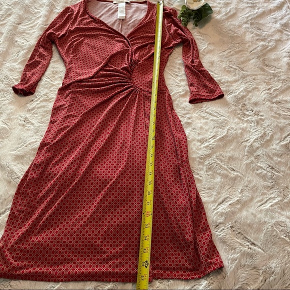HP💗 Laundry by Design Red Geometric Print Faux Wrap Dress Sz S - Picture 7 of 7